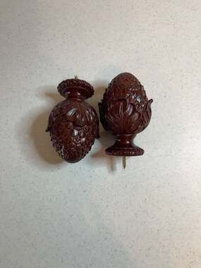 Pair of Faux Wood Pinecone Finials for curtain rods bohemian